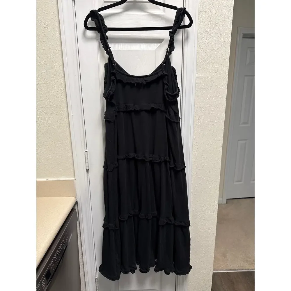 J. Crew Classic Minimalist Black Cotton Ruffle Tiered Mid Dress Size XL